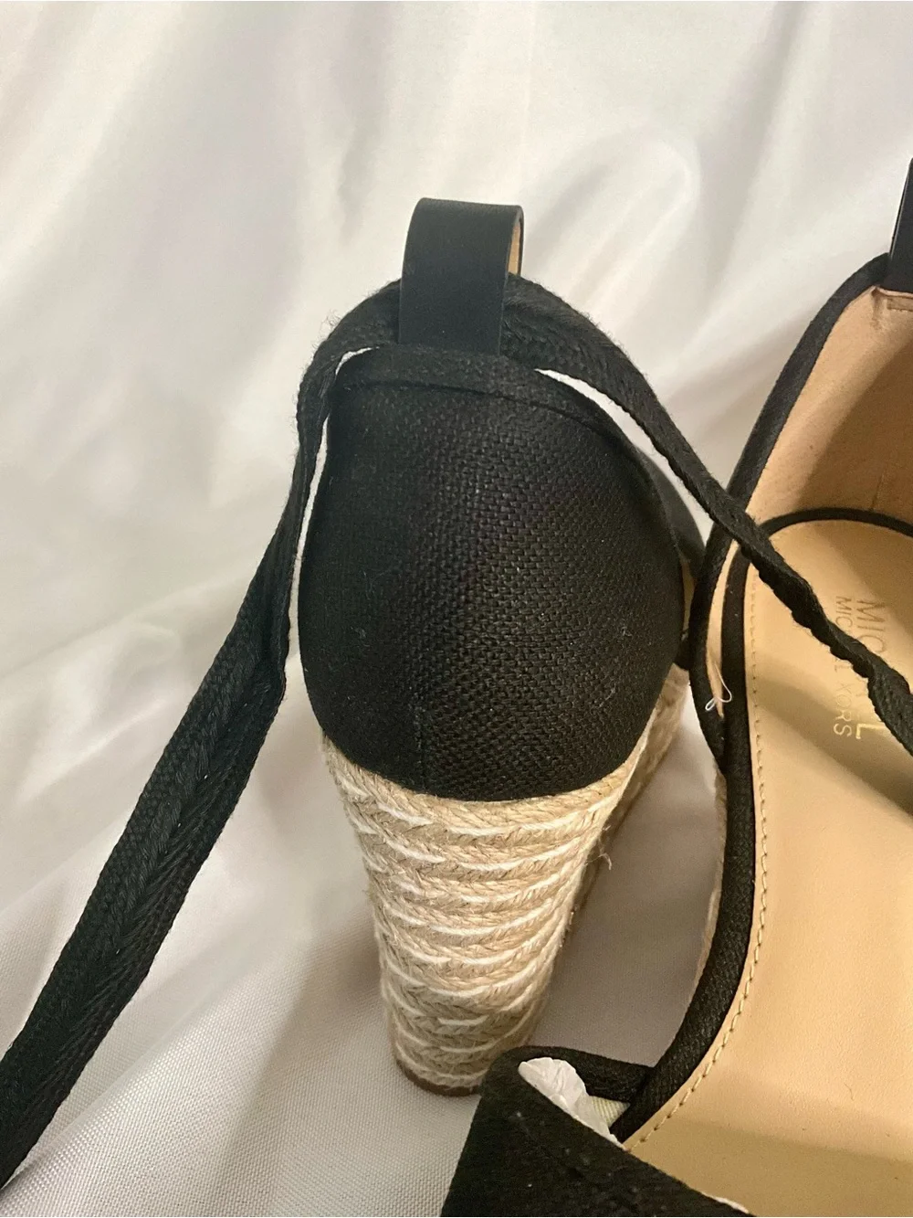 NWT MICHAEL Michael Kors Black Canvas Espadrille Lace-Up Wedges 6.5m